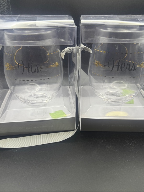 Things Remembered Other - His & Hers Gold Arrow Stemless Wine Glasses Set